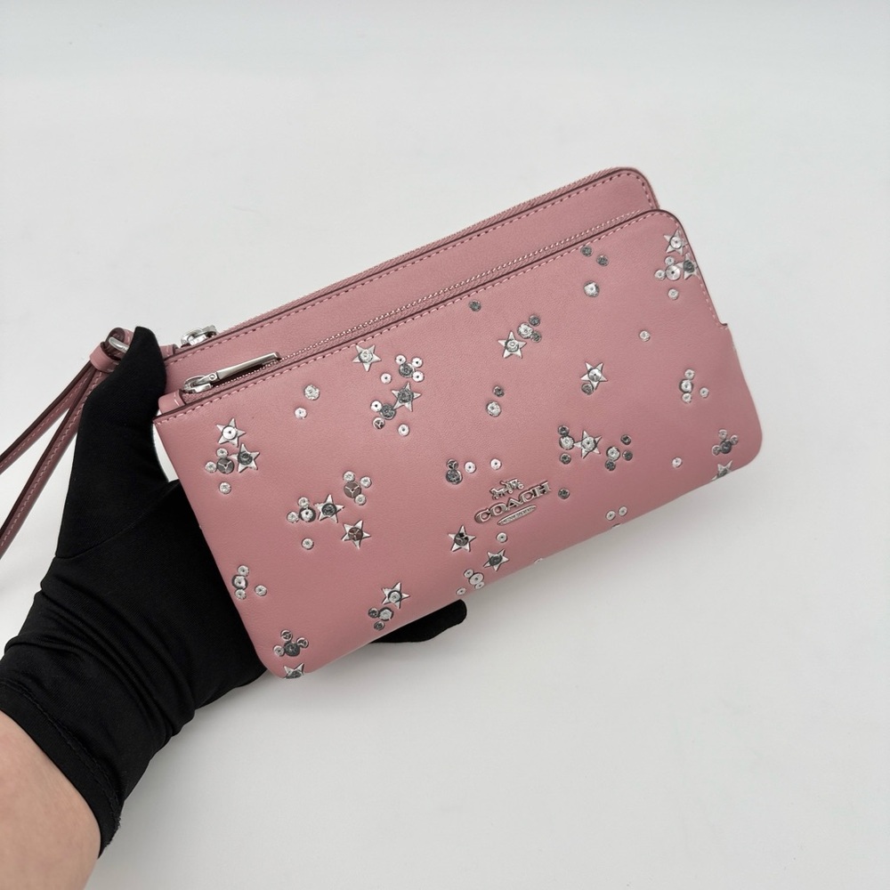 Coach Double Zip Wallet With Star Print Dusty Pink - Picture 3 of 13